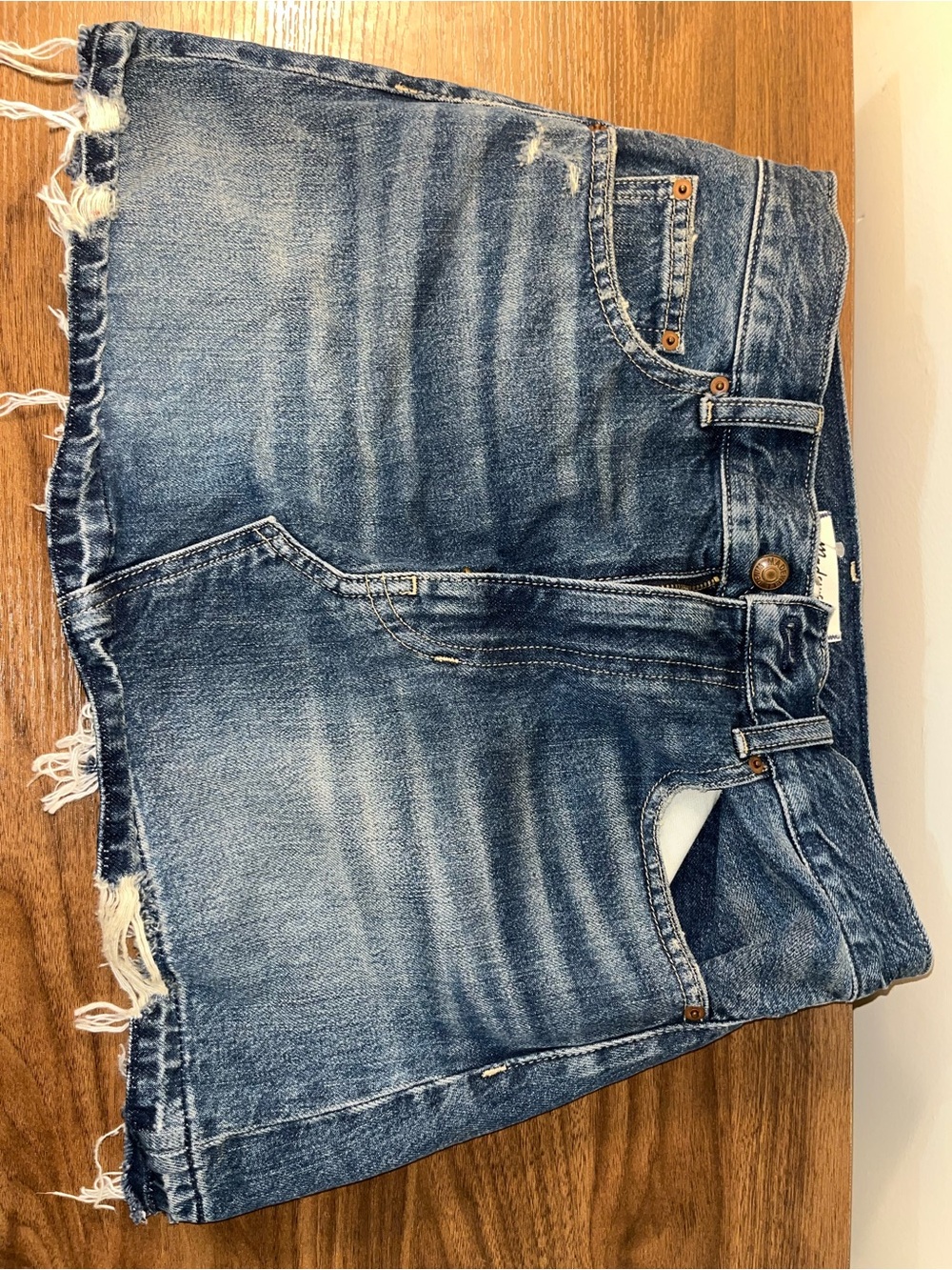 Madewell Blue Distressed Denim Mini Skirt
